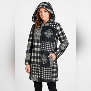 Elena Wang Gingham Patchwork Pattern Wool Blend Coat